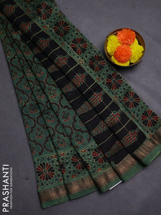 Green Maheshwari Silk Cotton Saree - Ajrakh Prints