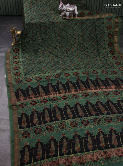Green Maheshwari Silk Cotton Saree - Ajrakh Prints