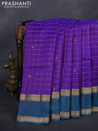 Violet & Teal Green Kanchipuram Soft Silk - Checks