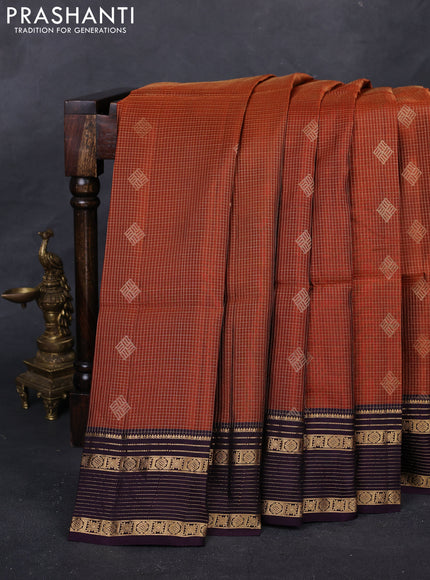 Rust & Wine Kanchipuram Soft Silk - Checks