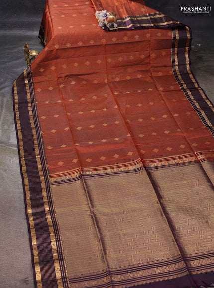 Rust & Wine Kanchipuram Soft Silk - Checks