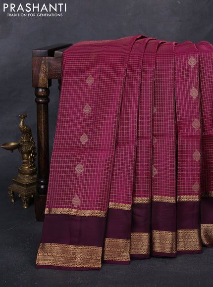 Magenta Pink & Wine Kanchipuram Soft Silk - Checks