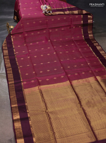 Magenta Pink & Wine Kanchipuram Soft Silk - Checks