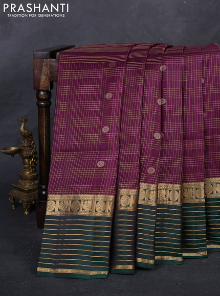 Purple & Green Kanchipuram Soft Silk - Checks