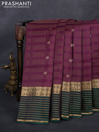 Purple & Green Kanchipuram Soft Silk - Checks