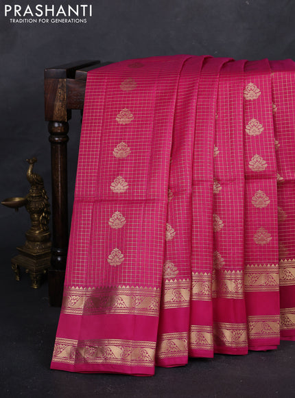 Pink & Green Kanchipuram Soft Silk - Checks