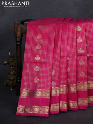 Pink & Green Kanchipuram Soft Silk - Checks