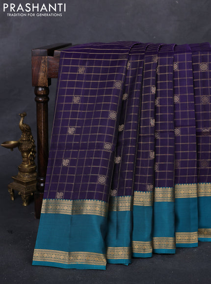 Violet & Teal Green Kanchipuram Soft Silk - Checks