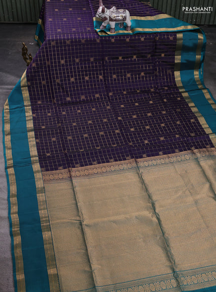 Violet & Teal Green Kanchipuram Soft Silk - Checks