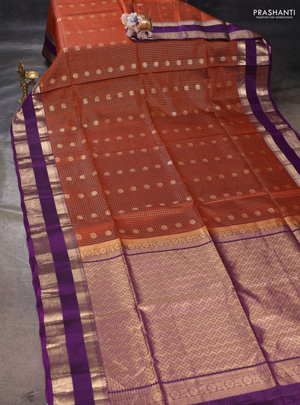 Rust & Purple Kanchipuram Soft Silk - Checks