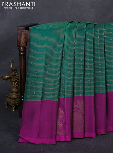 Green & Purple Kanchipuram Soft Silk - Checks