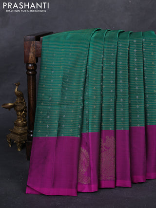 Green & Purple Kanchipuram Soft Silk - Checks