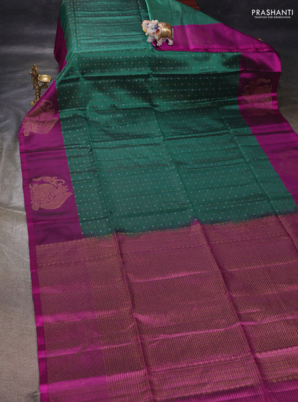 Green & Purple Kanchipuram Soft Silk - Checks