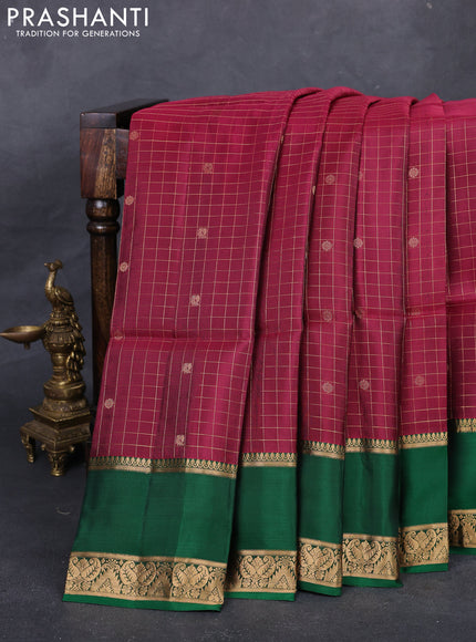 Wine & Green Kanchipuram Soft Silk - Checks