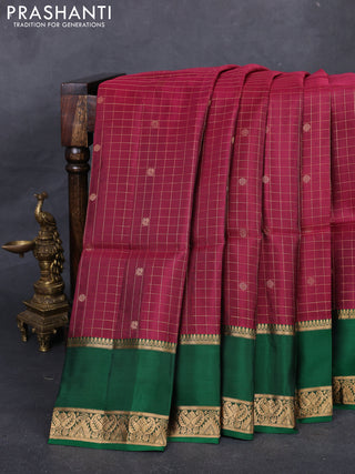 Wine & Green Kanchipuram Soft Silk - Checks
