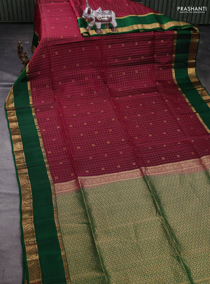 Wine & Green Kanchipuram Soft Silk - Checks
