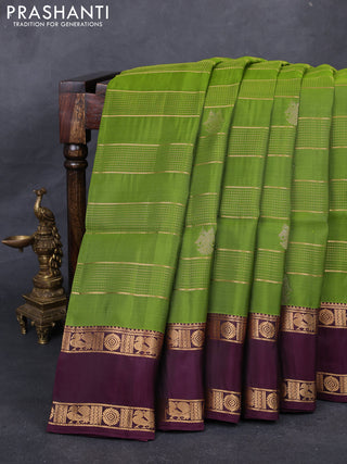 Green & Wine  Kanchipuram Soft Silk - Checks