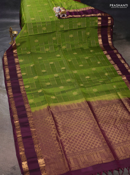 Green & Wine  Kanchipuram Soft Silk - Checks