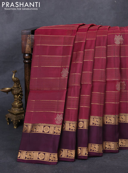 Magenta Pink & Wine  Kanchipuram Soft Silk - Checks