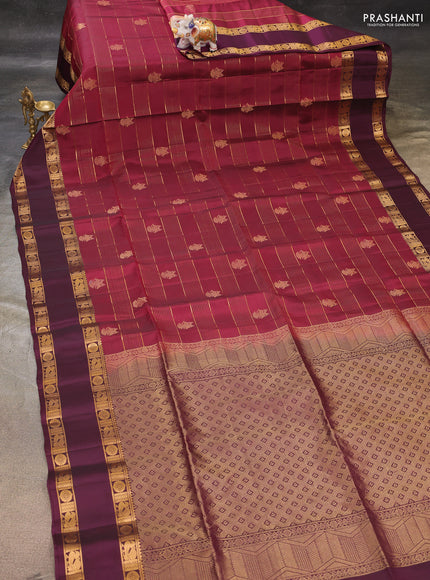 Magenta Pink & Wine  Kanchipuram Soft Silk - Checks