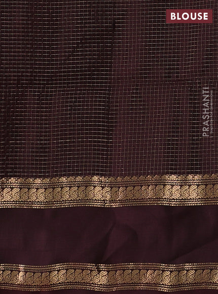 Peacock Blue & Brown Kanchipuram Soft Silk - Checks