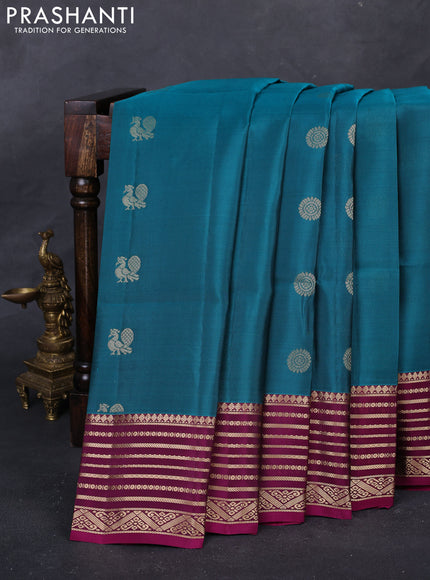 Teal Green & Magenta Pink Kanchipuram Soft Silk - Buttas