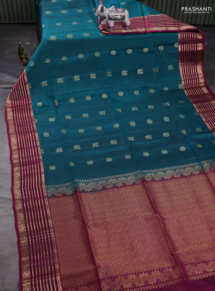 Teal Green & Magenta Pink Kanchipuram Soft Silk - Buttas