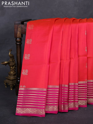 Orange & Pink Kanchipuram Soft Silk - Buttas