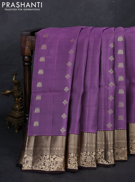 Pastel Purple & Coffee Brown Kanchipuram Soft Silk - Buttas