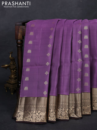 Pastel Purple & Coffee Brown Kanchipuram Soft Silk - Buttas