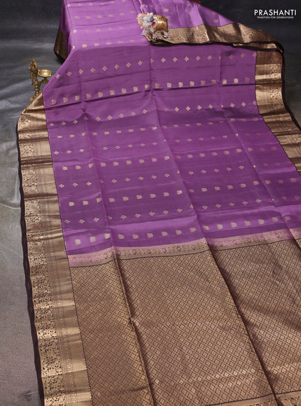 Pastel Purple & Coffee Brown Kanchipuram Soft Silk - Buttas