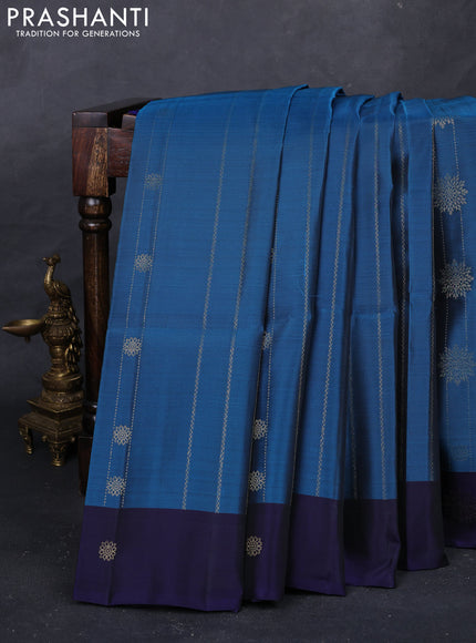 Peacock Blue & Navy Blue Kanchipuram Soft Silk Saree