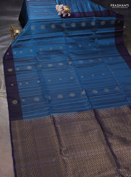 Peacock Blue & Navy Blue Kanchipuram Soft Silk Saree