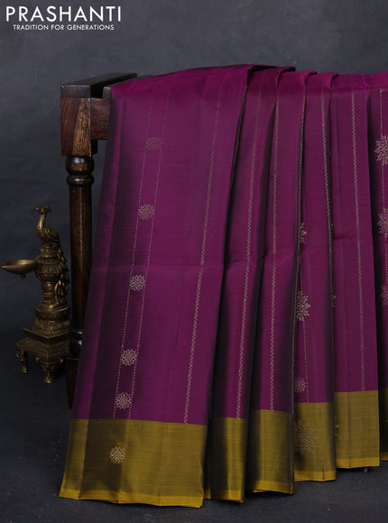 Purple & Mustard Yellow Kanchipuram Soft Silk Saree