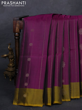 Purple & Mustard Yellow Kanchipuram Soft Silk Saree