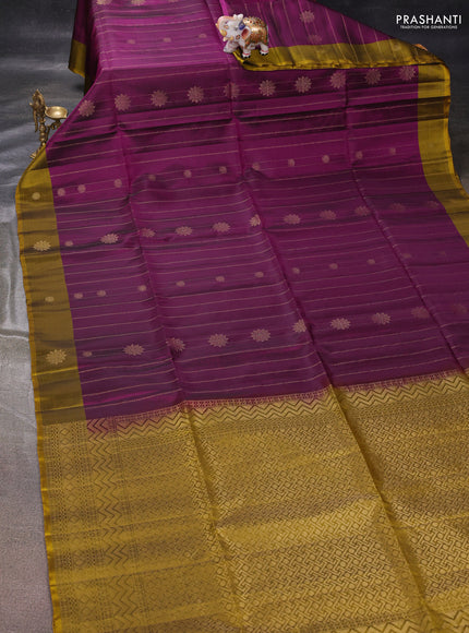 Purple & Mustard Yellow Kanchipuram Soft Silk Saree
