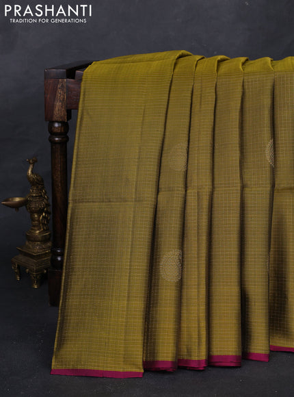 Mehendi Green & Magenta Pink Kanchipuram Soft Silk - Checks