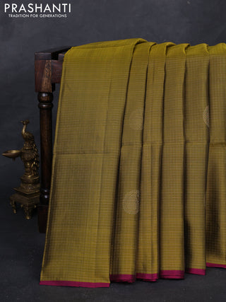 Mehendi Green & Magenta Pink Kanchipuram Soft Silk - Checks