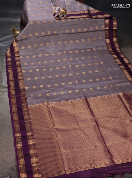 Grey & Purple Kanchipuram Soft Silk - Checks