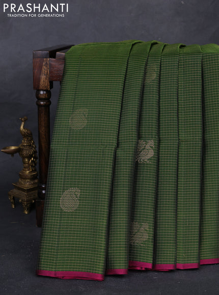 Sap Green & Magenta Pink Kanchipuram Soft Silk - Checks