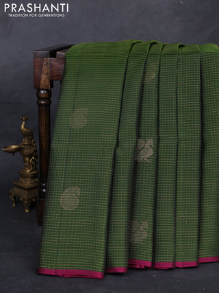 Sap Green & Magenta Pink Kanchipuram Soft Silk - Checks