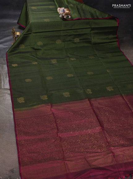 Sap Green & Magenta Pink Kanchipuram Soft Silk - Checks