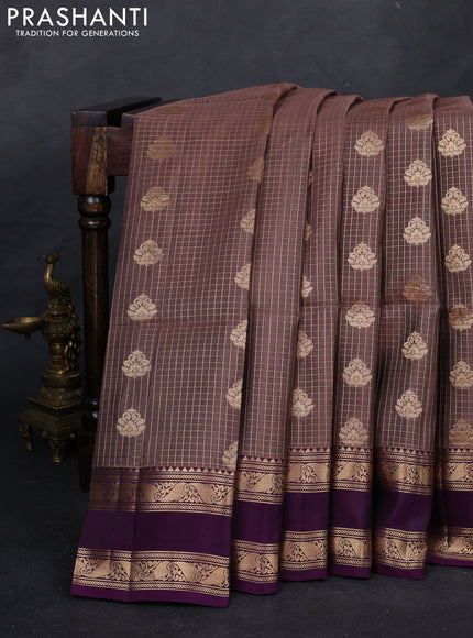 Pastel Brown & Purple Kanchipuram Soft Silk - Checks