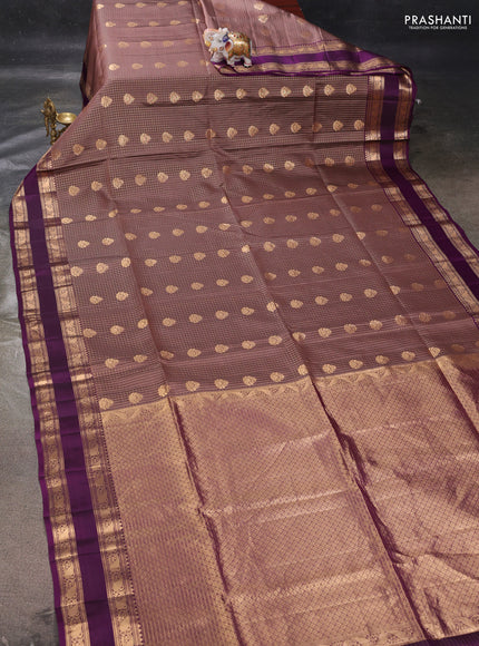 Pastel Brown & Purple Kanchipuram Soft Silk - Checks