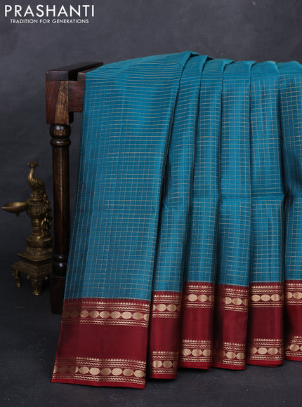 Teal Green & Maroon Kanchipuram Soft Silk - Checks