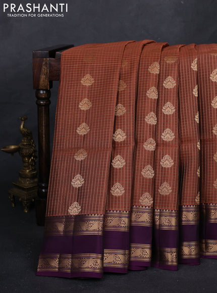 Rust & Purple Kanchipuram Soft Silk - Checks