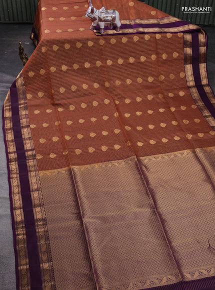 Rust & Purple Kanchipuram Soft Silk - Checks