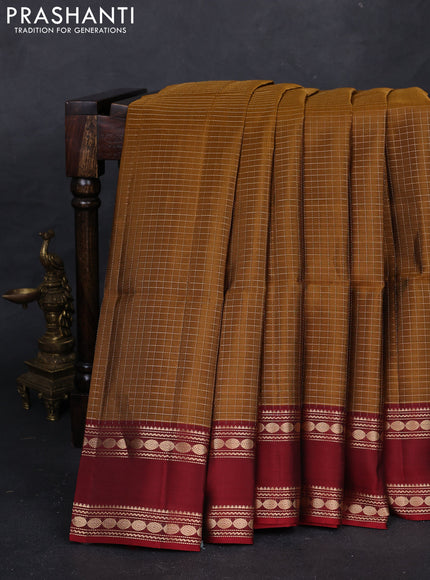 Mustard & Maroon Kanchipuram Soft Silk - Checks