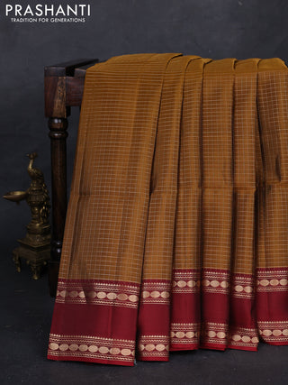 Mustard & Maroon Kanchipuram Soft Silk - Checks