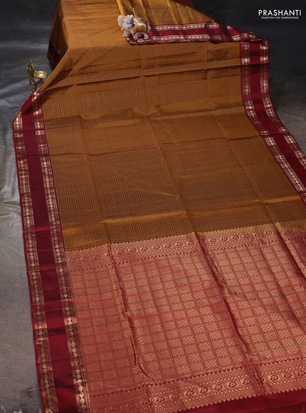 Mustard & Maroon Kanchipuram Soft Silk - Checks
